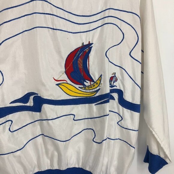 Adolfo 2 vintage white & blue nautical banana boat retro 90s longsleeve shirt S - Picture 3 of 11